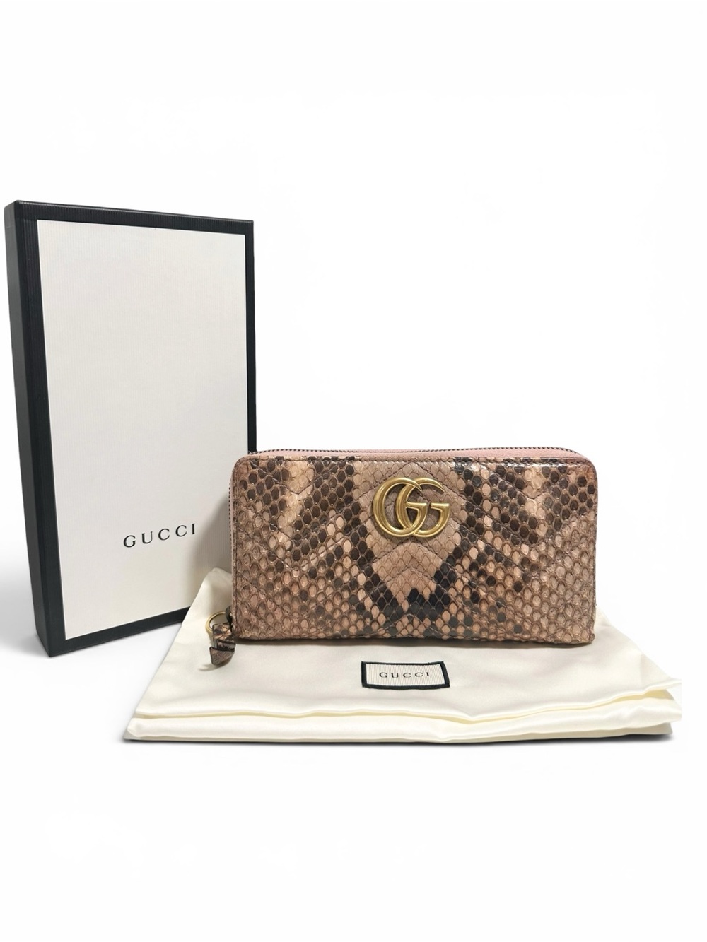 Gucci Marmont Python Large Leather Zippy Zip Around Wallet w.Box & Dust Bag